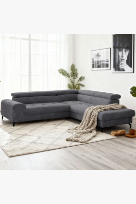 Ecksofa mit Schlaffunktion und Stauraum rechts, Farbe Coal